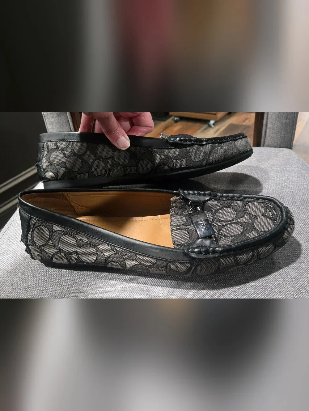 Coach Gray and Black Signature Canvas Loafers